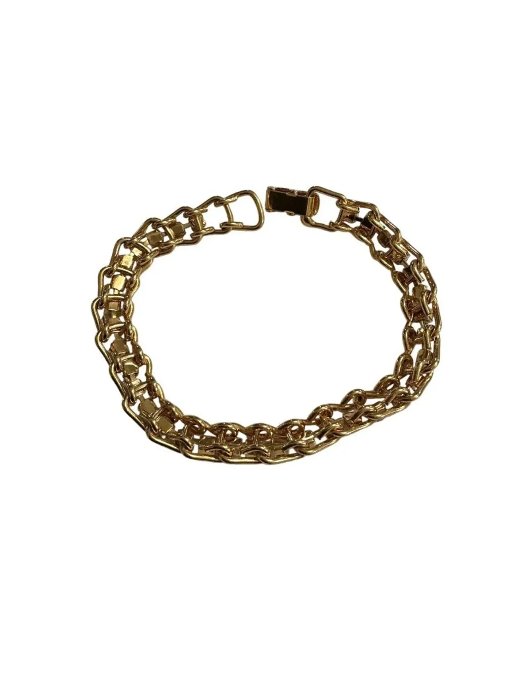 Vintage Gold Tennis Bracelet 7 Inch With Black & Clear Stones Retro Jewelry